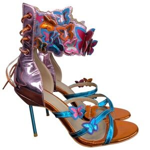 Women's 39 Butterfly‎ Metallic 3D Pink Blue Orange Open Toe Strappy Heels